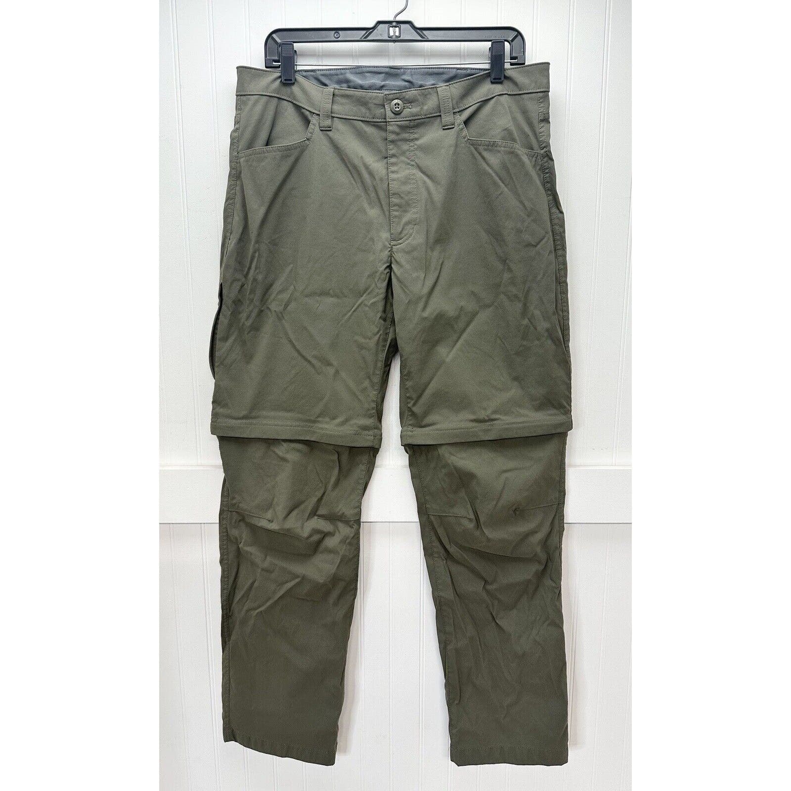 Convertible Pants Mens 36 Eddie Bauer Tech Green Nylon Hiking Zip Off Shorts